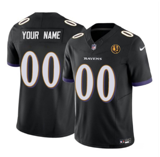 Men's Baltimore Ravens Active Player Custom Black 2023 F.U.S.E. With John Madden Patch Vapor Limited Stitched Jersey
